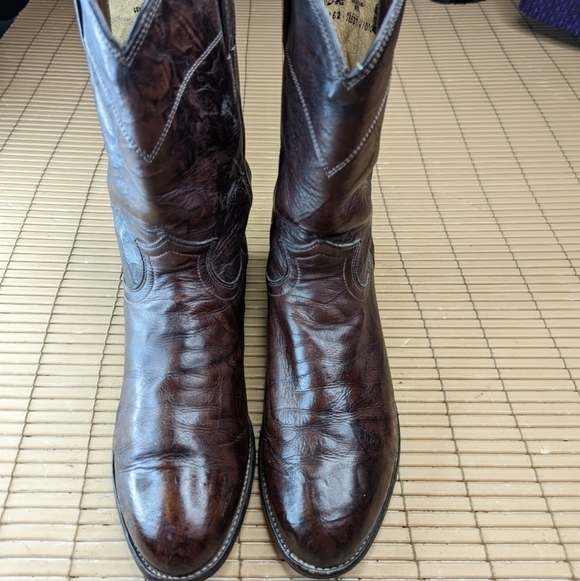 JUSTIN BOOTS DEERLITE BROWN MARBLED LEATHER R TOE ROPER COWBOY BOOTS #3162 MEN\'S main image 5